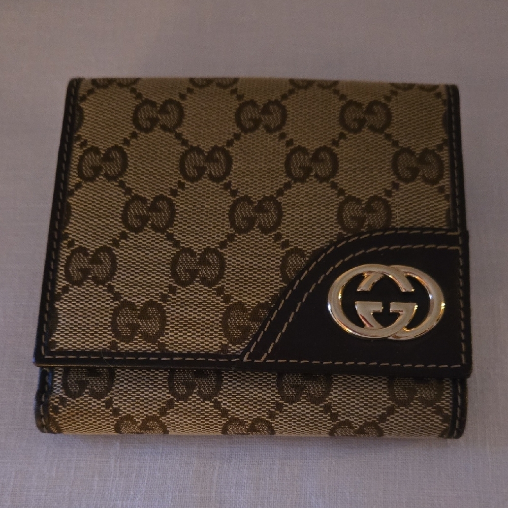 Gucci Tan and Dark Brown Monogram Wallet